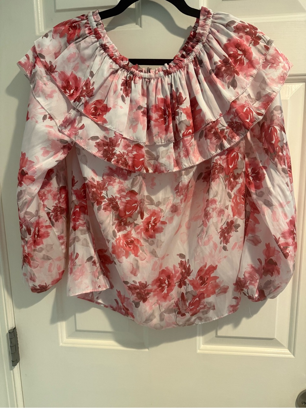 WHBM Floral Tiered Off-Shoulder Ruffle Blouse M